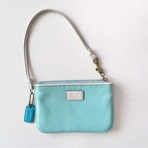 Coach Turquoise & White Leather Wristlet